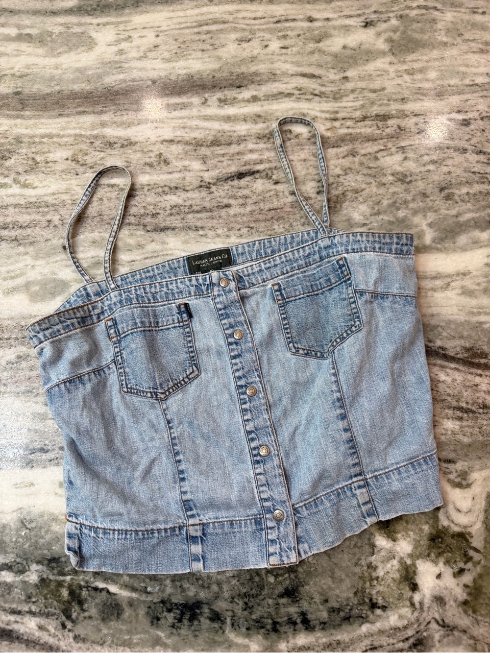 Vintage Lauren Ralph Lauren Blue Denim Button-Front Cami Top - Picture 3 of 7